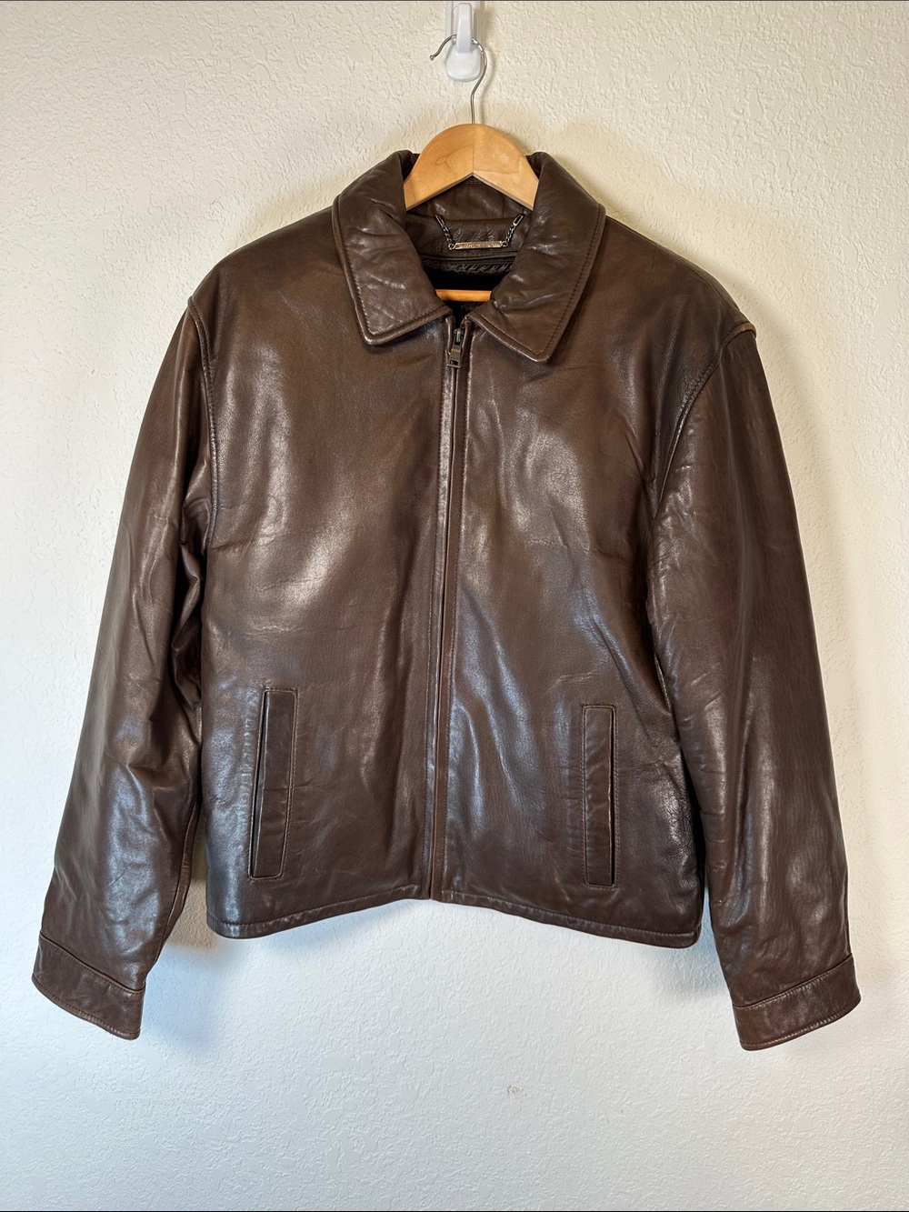 KNOLES & CARTER Classic Brown Leather Zip-Front Jacket - sz M